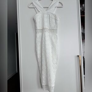 Cocktail Ready Ivory Crochet Lace Midi Dress